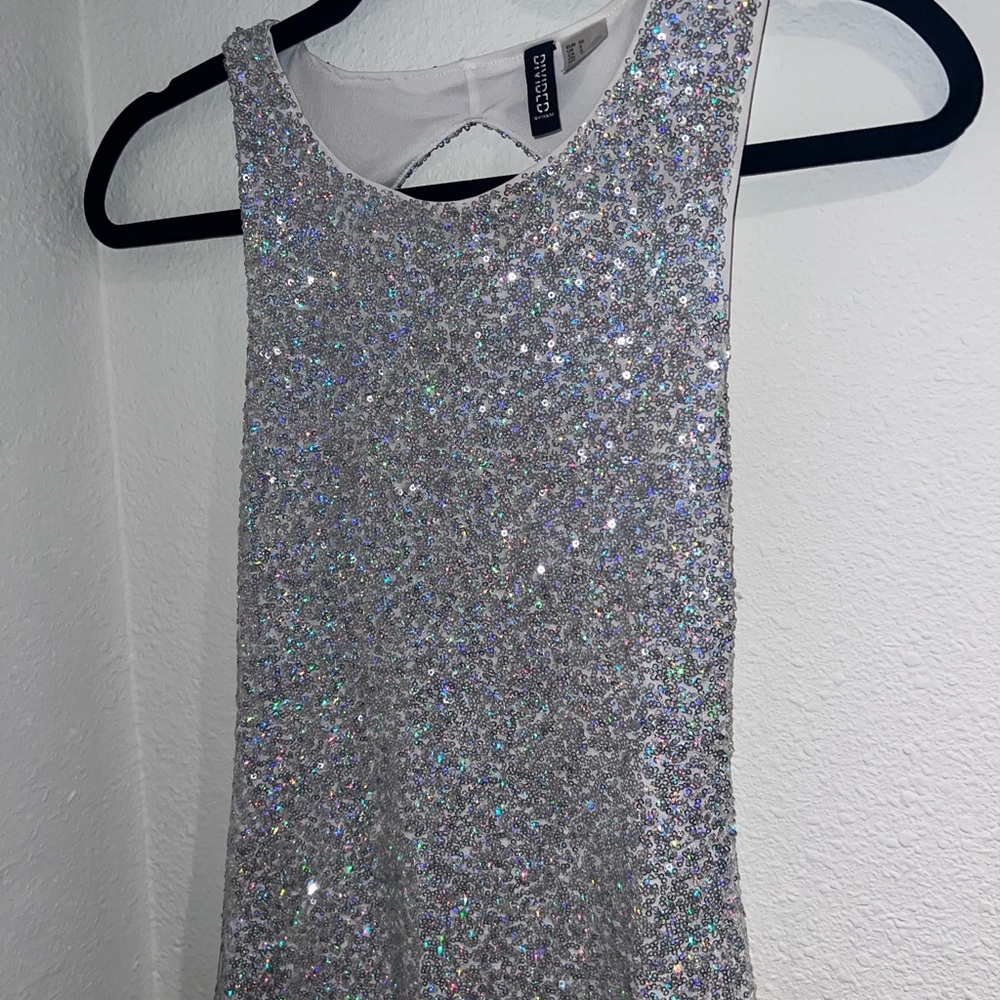 Express Glittering Silver Sleeveless Top